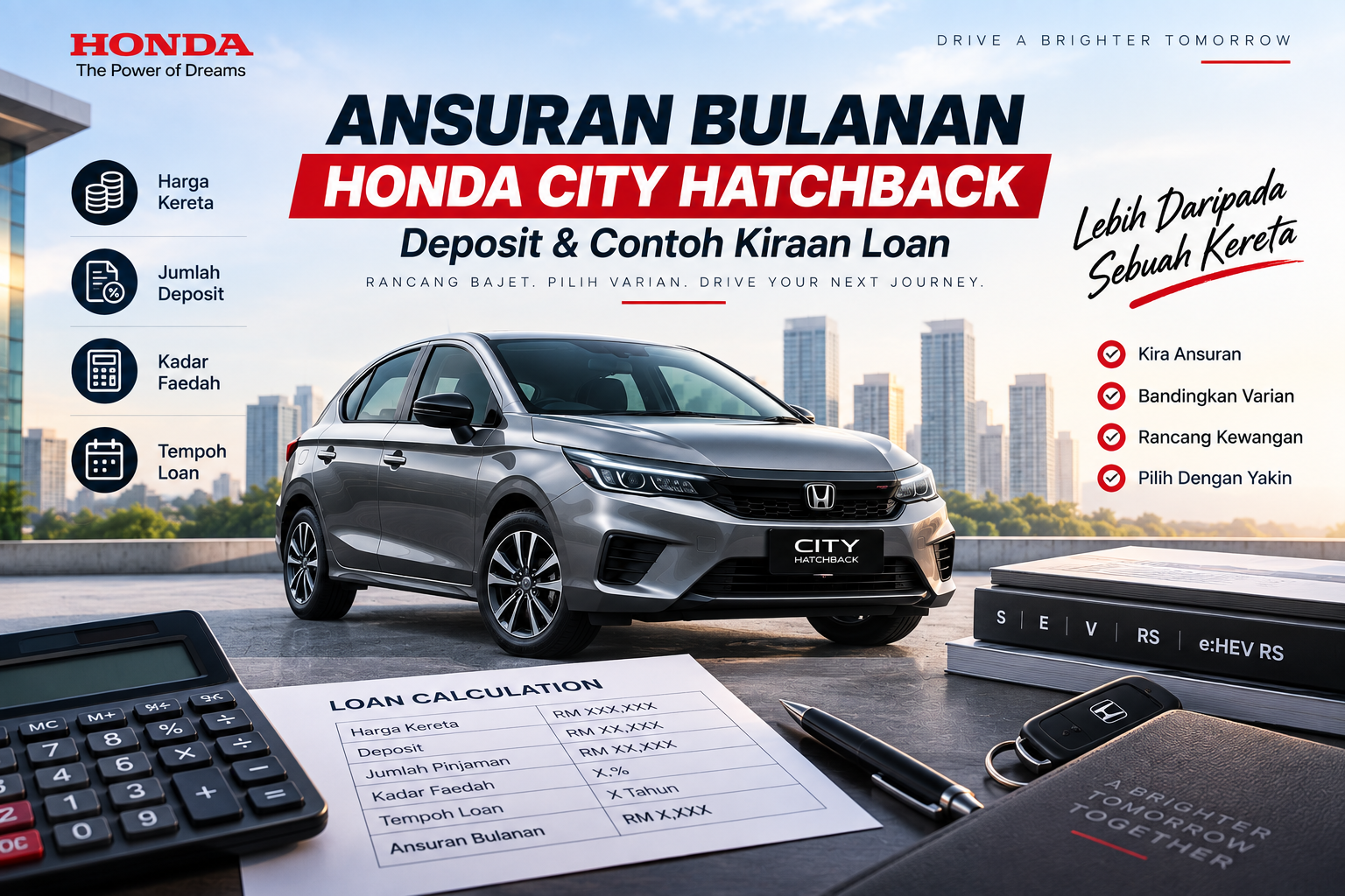 Ansuran Bulanan Honda City Hatchback: Deposit & Contoh Kiraan Loan