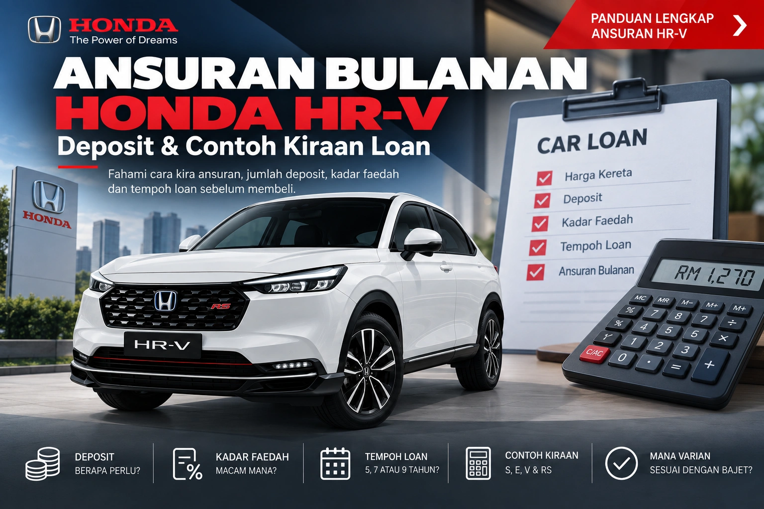 Ansuran Bulanan Honda HR-V: Deposit & Contoh Kiraan Loan